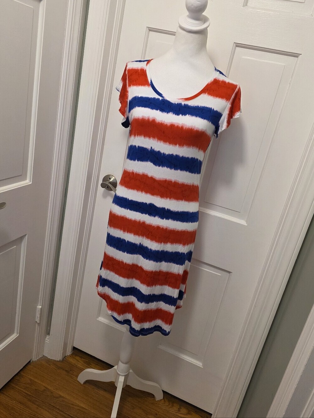 Freshman Red, White & Blue Striped Knit Dress, Size Medium, Stretch, Festive
